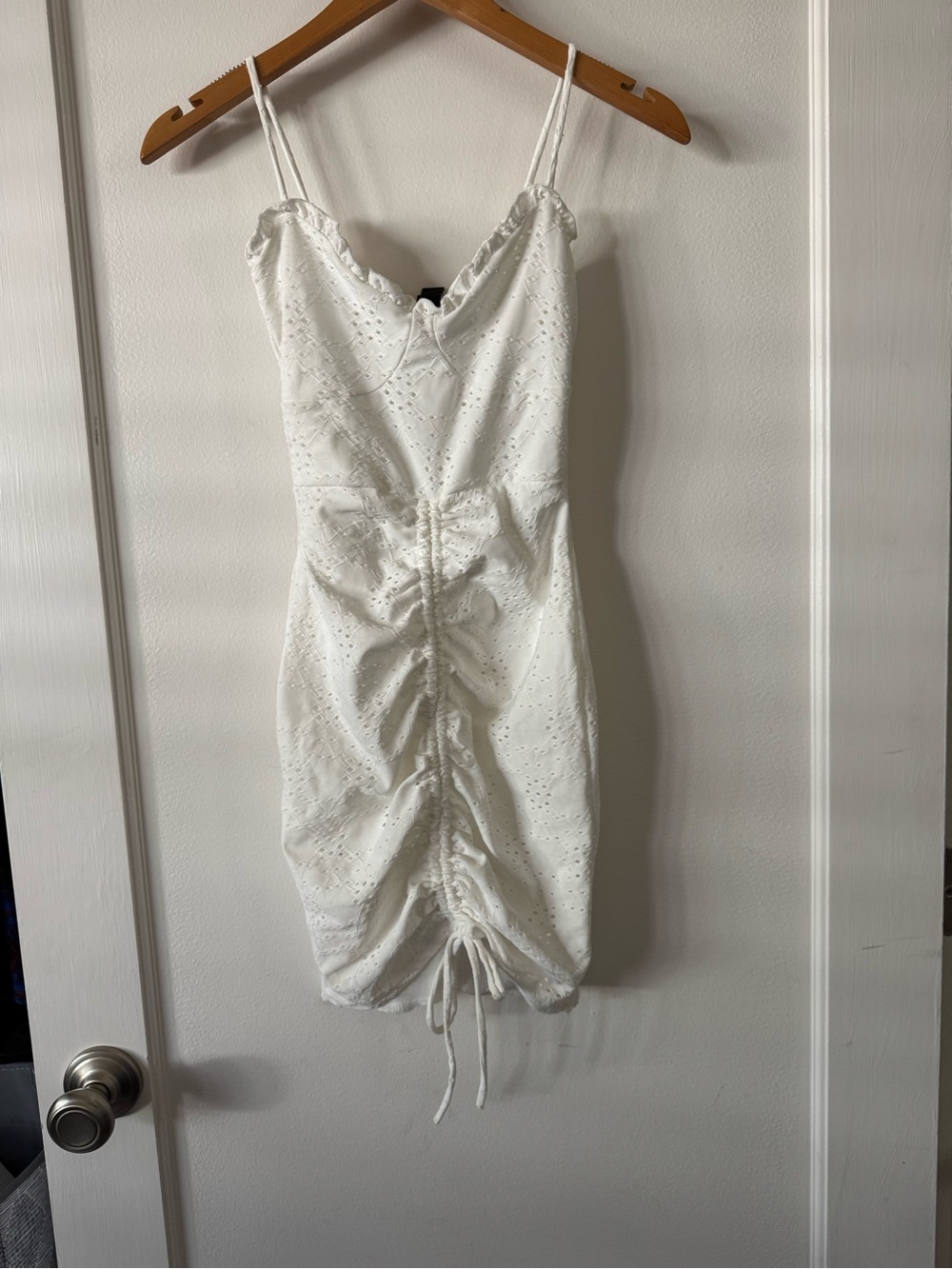Windsor White Eyelet Ruched Bodycon Mini Dress